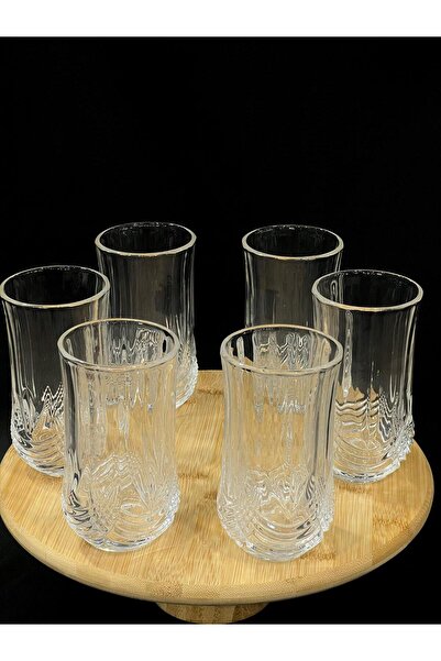 isra kristal Crystal Embroidered Tall Glass Soft Drink Glasses 6 Pieces - Stylish Patterned Water and Beverage Glasses