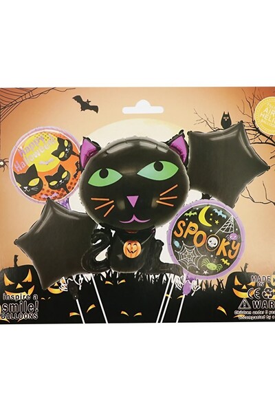 Flippy Set 5 Metallic Foil Balloons Flippy, Figurines, Halloween, Air/Helium, 65x49cm, 45 cm, Black