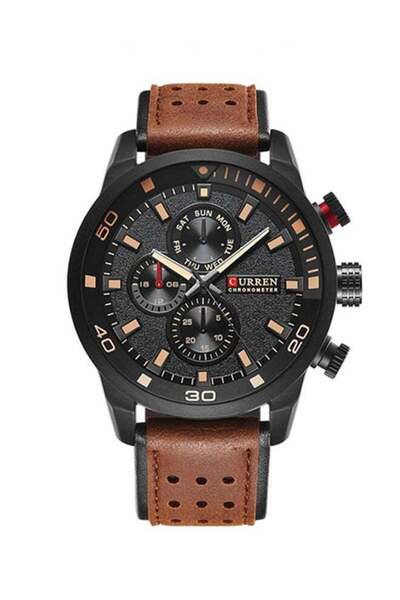 DOMEET Water Resistant Leather Chronograph Watch WT-CU-8250-B - 48 mm - Brown
