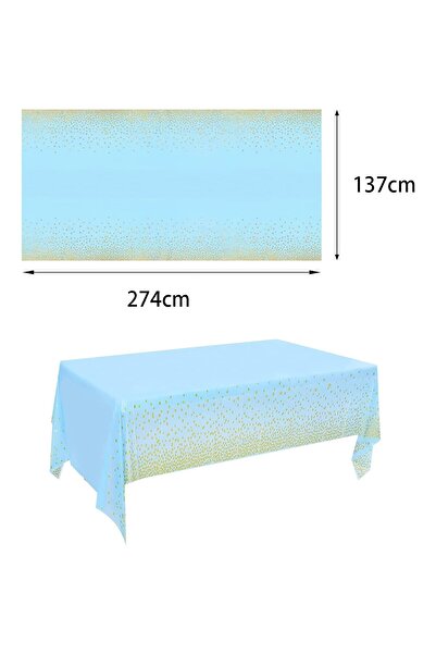 Flippy Față de masă PEVA, imprimeu cu buline aurii, 137 x 274 cm, impermeabilă, curățare rapidă, albastră