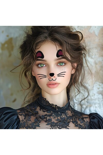 Flippy Temporary Face Sticker for Girls - Cat Design, Purple