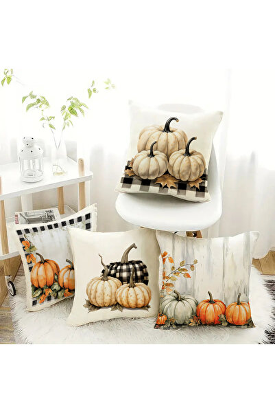 Evmila Set de 4 perne cu model de toamnă și dovleac cu textura de catifea imp...