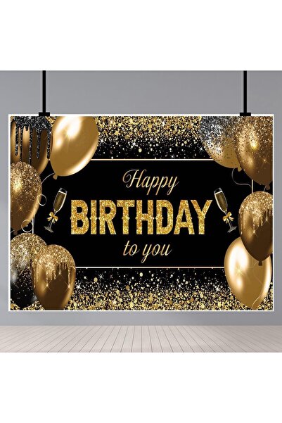 Flippy Photo Backdrop Banner, Canvas, 185 x 110 cm, Black/Gold - Happy Birthday