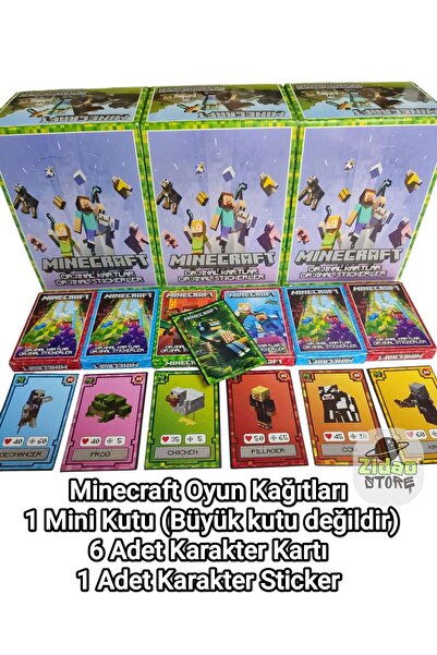 Emrah Gültekin Minecraft Oyun Kartları 1 Mini Kutu 6 Karakter Kartı 1 Sticker...
