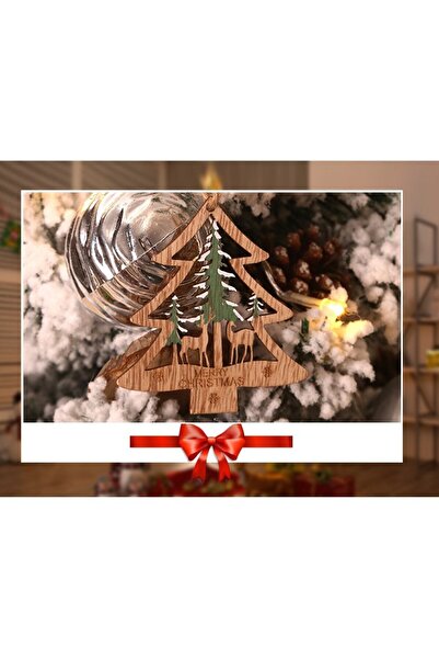 Bibilel Set of 6 Wooden Christmas Decorations with Hanging String - Tree, Bauble, Star, Green