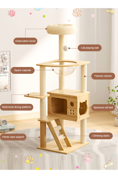 KidLe Large Space Capsule Cat Tree Cat House Cat Climbing Frame