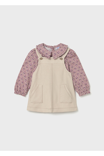 MAYORAL Beige Baby Girl Salopet Dress and Blouse Set 2926