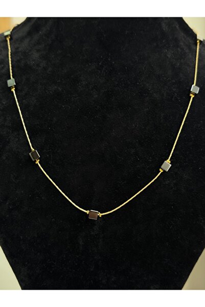 VLDORO Black Cracked Stone Chain Necklace