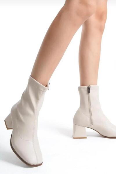 yezy shoes Streç Bilekli Fermuarlı Ortapedik Küt Kalıp Topuklu Kadın Bot