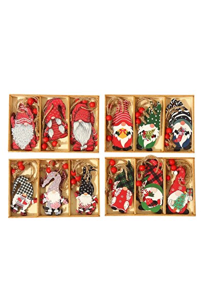 Flippy Set of 9 Wooden Christmas Ornaments (Flippy) with Hanging String - Santa, Various Sizes, 3 Designs,