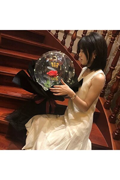 Flippy Decorative Bouquet – Rose in Balloon with LED Lights, 35 cm, Red/Black