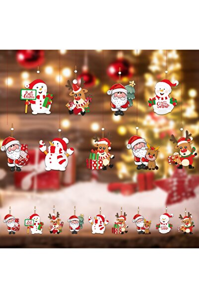 Flippy Set of 9 Wooden Christmas Ornaments with Hanging String — Santa, Reindeer & Gifts, Multicol