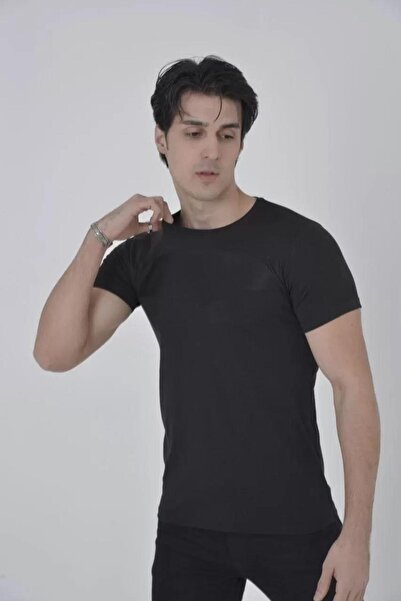 LUMİART Men's Chest Mesh Slim Fit T-shirt - Black