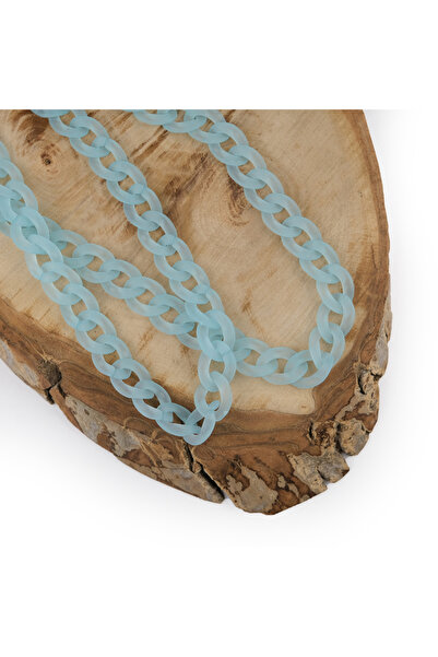 Prestij Boncuk Geantă cu lanț din plastic albastru mat și lanț pentru accesorii