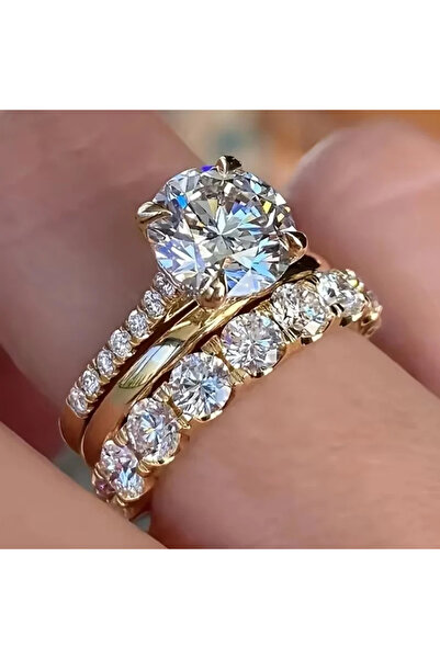 Choice 7 ZF3028 طقم خواتم فاخر ورائع مكون من 3 قطع للنساء مرصع بالزركونيا الم...