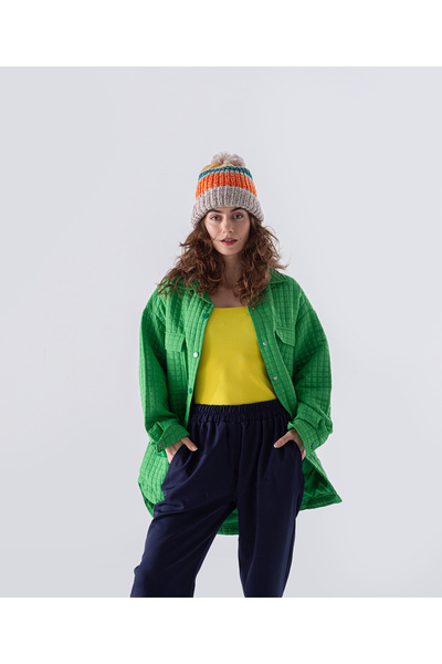 MODA Jakar Kumaş Kare Desen Oversize Gömlek