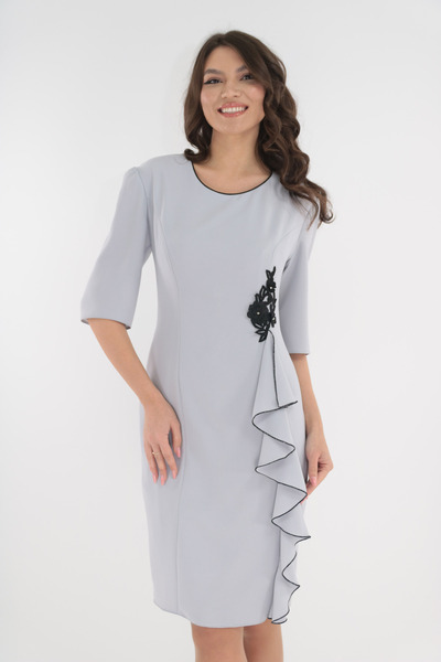 Vanessa Line RO Elegant pearl gray dress with black embroidery