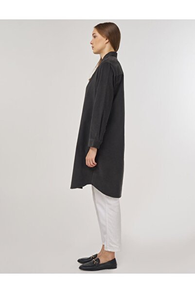 Kayra Rahat Kesim Kadife Tunik Antrasit