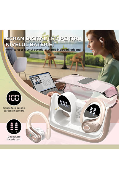 Elindor ® Sport Bluetooth 5.4 Wireless Headphones, 75h Autonomy, ENC, Earhooks, Pink​