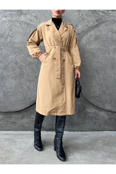 mass fashion Kadın Kuşaklı Cep Detaylı Trençkot