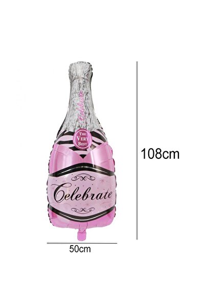 Flippy Set of 2 Metallic Foil Balloons – Happy Birthday, Bottle 50x108cm & Glass 48x93cm, Pink