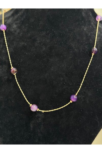 VLDORO Purple Beaded Thin Chain Necklace