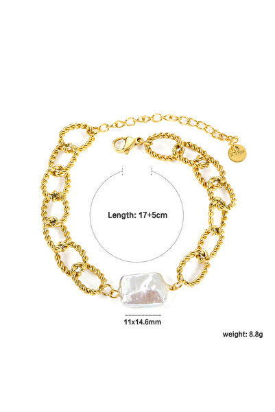 Choice BR26990AG Classic Fashion Twist Chain Bracelet Square White Pearl Personality Versatile Party Jewelr