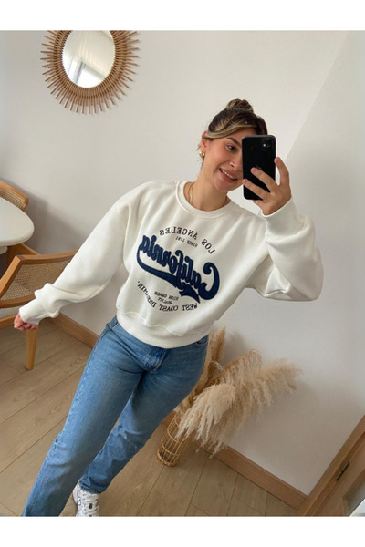 MODA KADIN Oversize Baskılı Üç İplik Sweatshirt