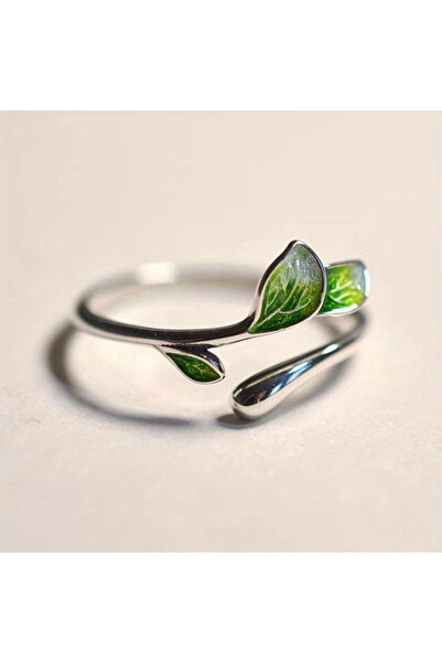 Choice خاتم قابل للتغيير الحجم ZB6026-1 من المينا الأخضر على شكل ورقة شجر، خا...