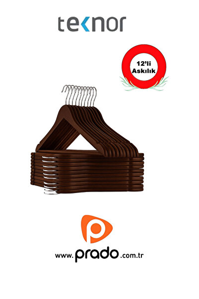 PRADO Teknor-Prado 12 Adet Ahşap Görünümlü Plastik A Kalite Siyah Stil Elbise Askısı