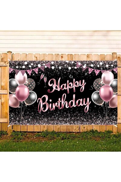Flippy Photo Backdrop Banner, Canvas, 185 x 110 cm, 6 m Rope, 4-Corner Fastening, Black/Pink