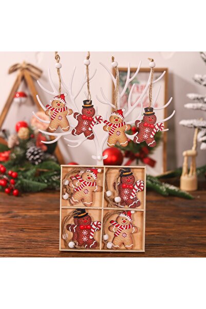Flippy Set of 12 Wooden Christmas Ornaments with Hanging String, Multicolor