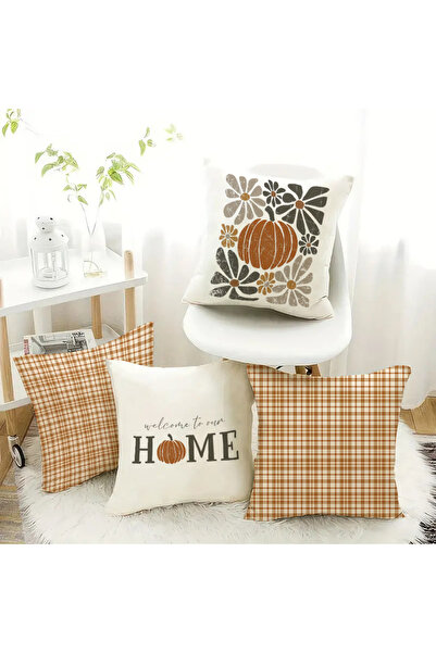 Evmila Set de 4 perne cu model de toamnă și dovleac cu textura de catifea imp...