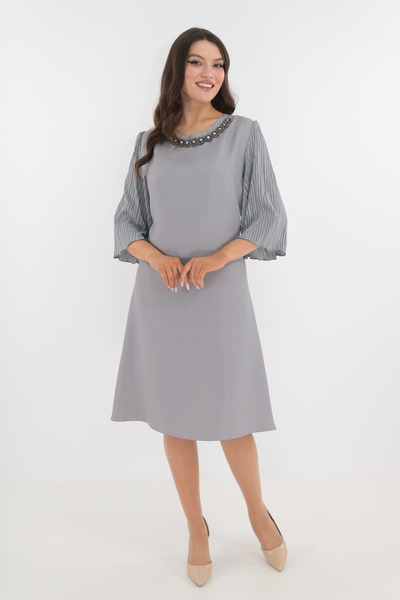 Vanessa Line RO Gray formal dress with pleated sleeves