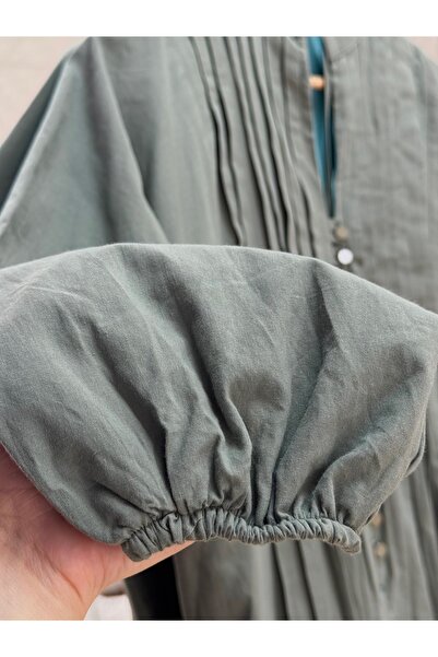 BENAHOLL Φόρεμα Loryla με ραβδώσεις στο μπροστινό μέρος με ρέλι Voile-EK606.1 Χακί