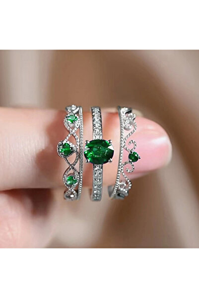 Choice12 7 H527 Huitan Unique Design 3Pcs Set Rings Women with Blue Cubic Zir...