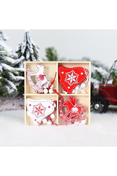 Flippy Set of 12 Wooden Christmas Decorations with Hanging String for Tree, Horse and Bell Design, W