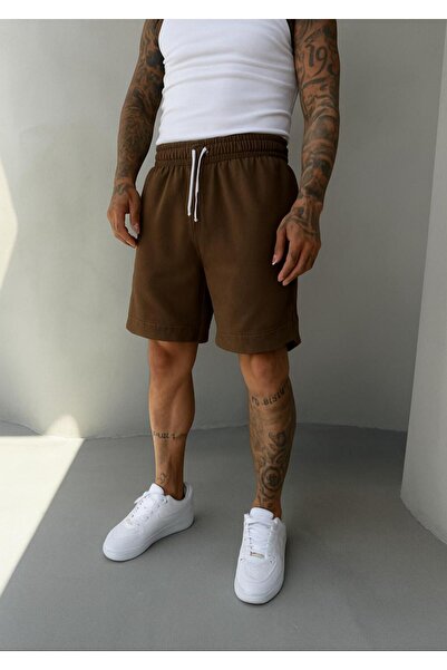 KağanKY Καφέ υφασμάτινο σορτς ζακάρ