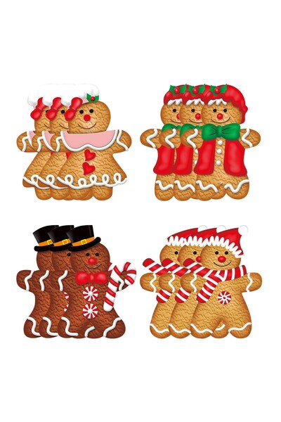Flippy Set of 12 Wooden Christmas Ornaments (Flippy) with Hanging String, Gingerbread, Multicolor