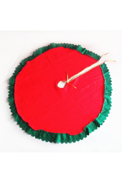 Bibilel Christmas Tree Mat, Fluffy Fabric, Santa Design, Red/Green, 90 cm diameter
