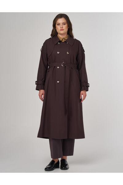 Kayra Shomizey Collar Trench Coat Dark Brown