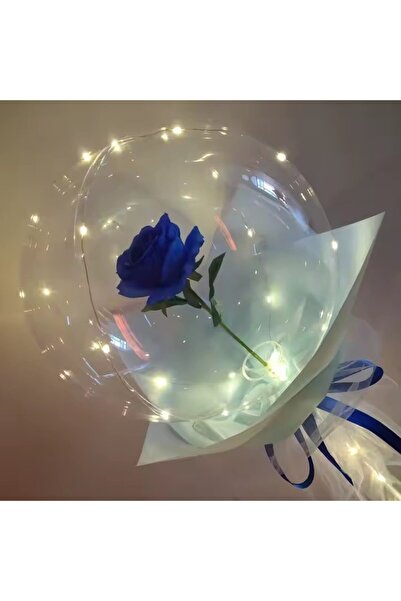 Flippy Decorative Bouquet - Rose in Balloon with LED Lights, 35 cm, 2xAA (not included), Blue/White