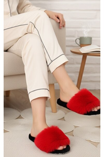 ICELAKE Henna Women's Home Slippers Plush Furry Slippers Washable Dowry and Bundle Slippers Noiseless Sole