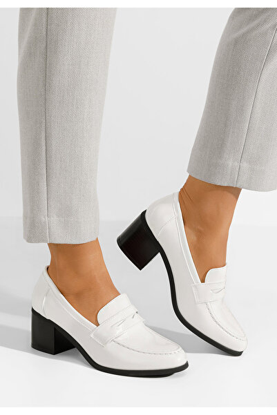 B T Shoes Sereya V2 white heeled loafers