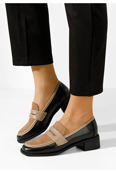 B T Shoes Černé mokasíny na podpatku Bruna