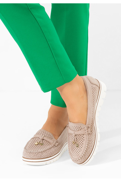 B T Shoes Béžové dámské letní mokasíny Manise V4