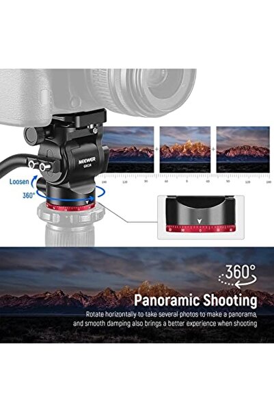 NEEWER Tripod Fluid Head Pan Tilt Head with Quick Release Plate and Handle