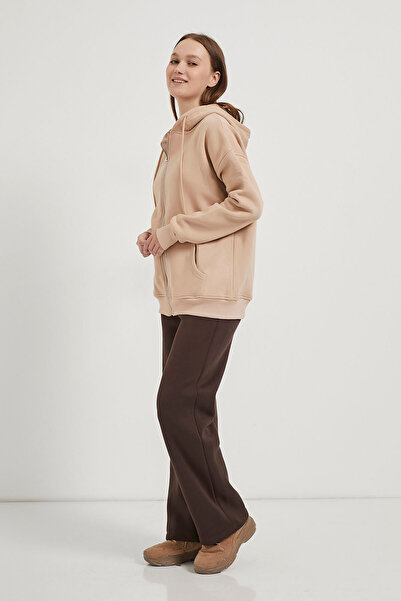 Arma Life Γυναικείο φούτερ με φερμουάρ και κουκούλα σε μπεζ χρώμα oversize