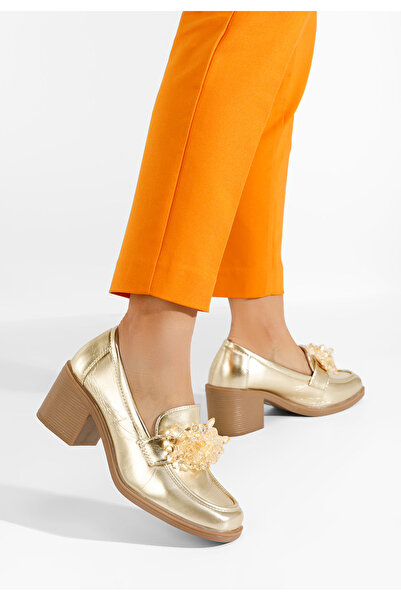 B T Shoes Zlaté mokasíny na podpatku Ermela