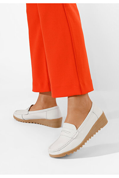 B T Shoes Bílé kožené mokasíny Valmera V2